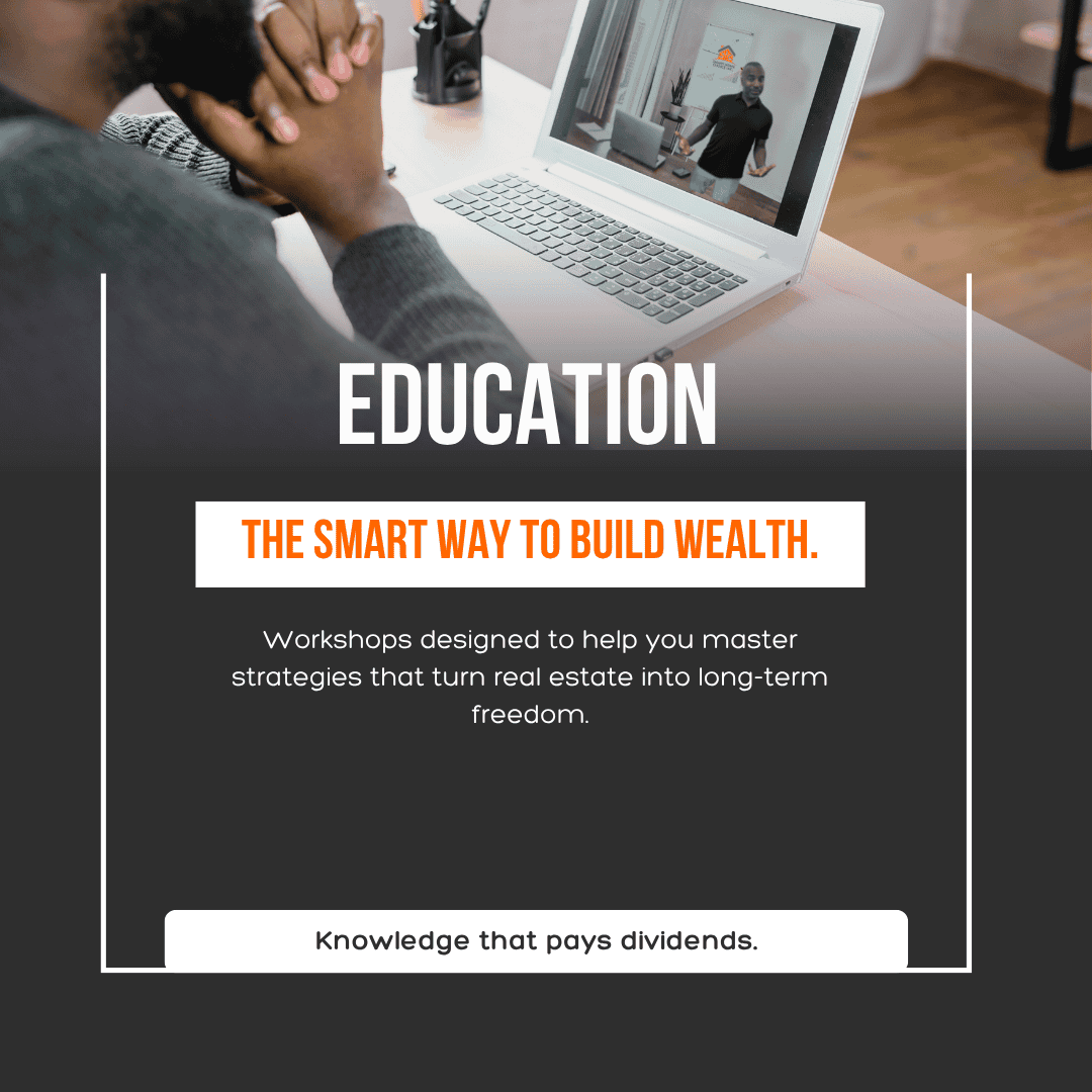 Person attending virtual real estate workshop on laptop.